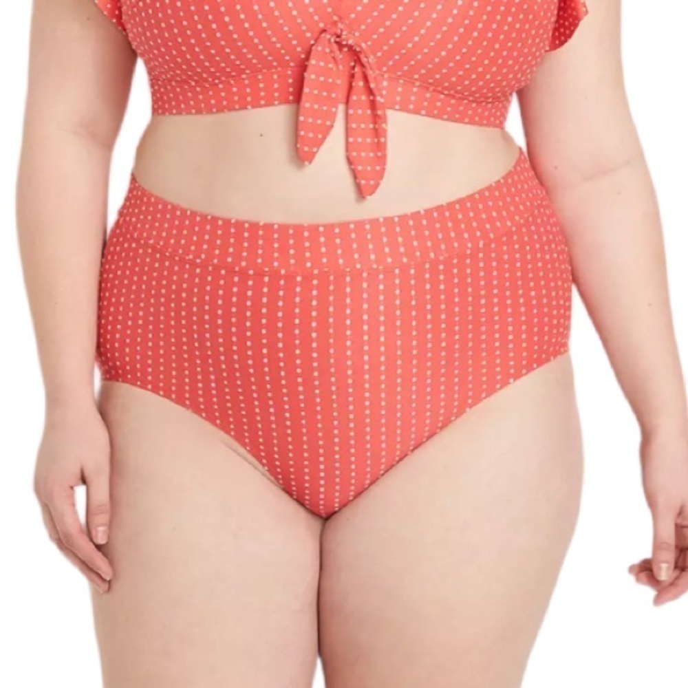 Lane Bryant NWOT Dot Texture Swim Brief in Starfish Coral Dots Size 22